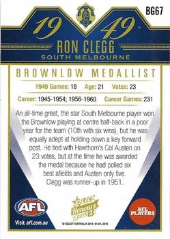 2015 Select AFL Honours Series 2 - Brownlow Gallery #BG67 Ron Clegg Back